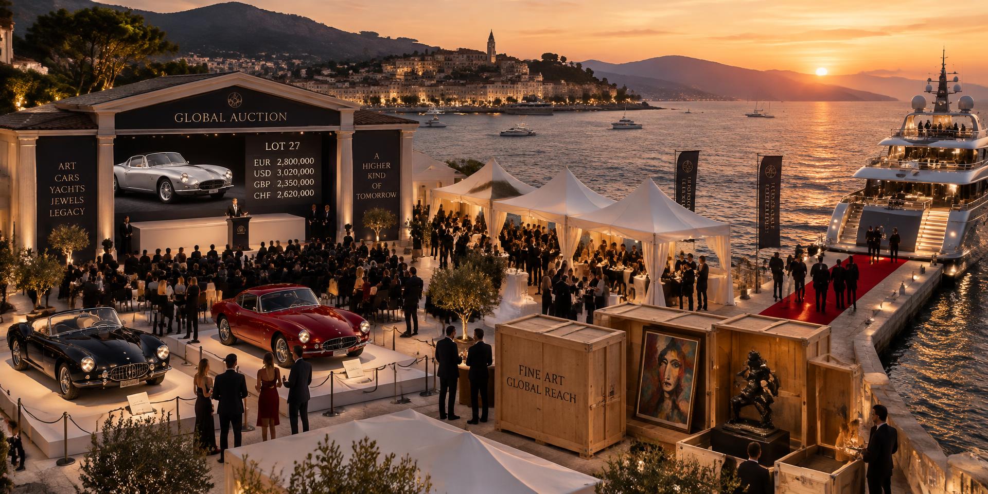 Aerial view of an international waterfront auction